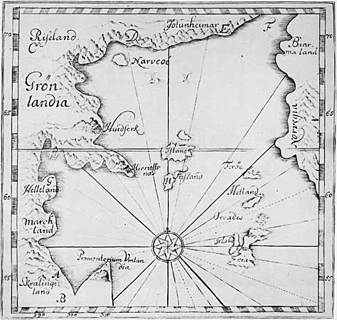 Carte datant de la fin du 16e siècle d'après des écrits islandais