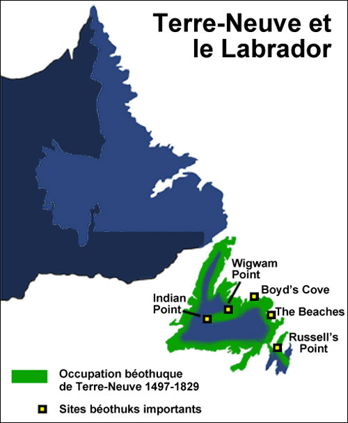 Occupation béothuque de Terre-Neuve 1497-1829, Sites béothuks importants