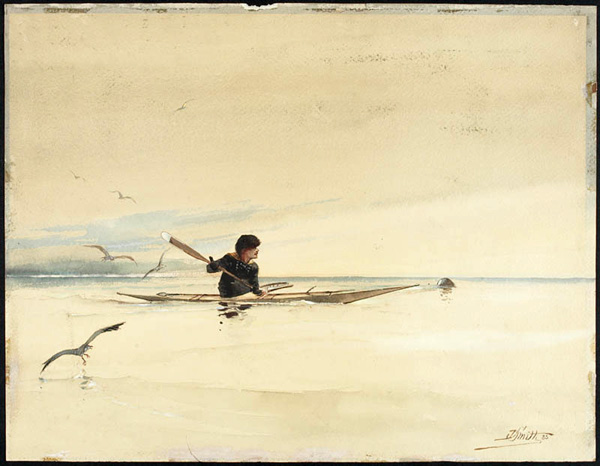 Inuit dans un kayak, vers 1885