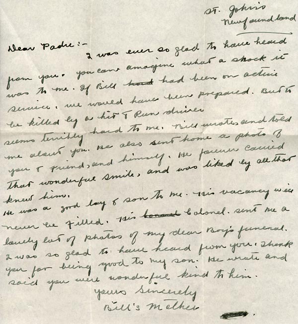 Une lettre de l'aumônier datée du 10 février 1941