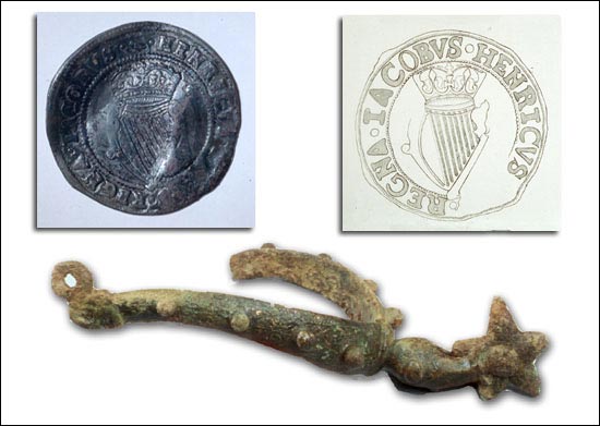 Irish Silver Shilling and Brass Boot Spur