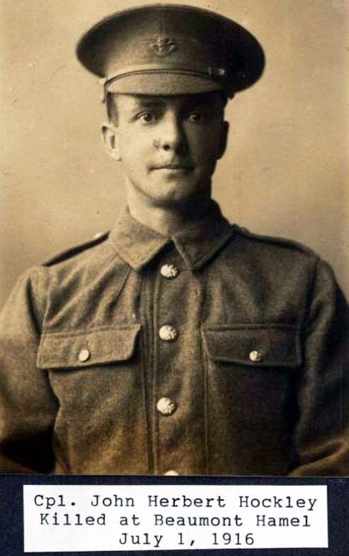 Caporal John Herbert Hockley, tué à Beaumont Hamel le 1er juillet 1916