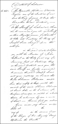 Execution order to Sheriff Robinson in 1830 to transport a prisoner
