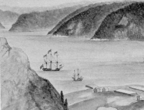 An image of the the naval ship HMS 'Pegasus' in Placentia Harbour, 1786