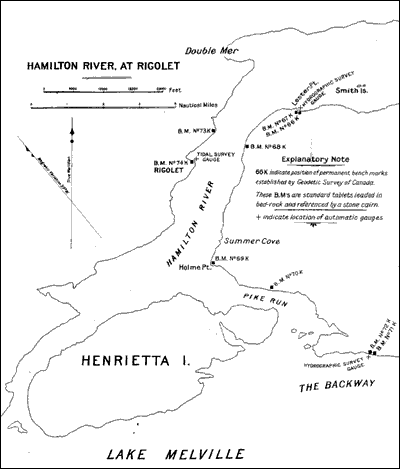 Map Showing Bench Marks Established in the Narrows in 1923 by the Geodetic Survey of Canada