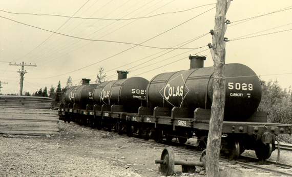 Clarenville Colas Plant: three of the fleet of tank cars built specifically to transport colas