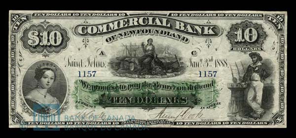 Commercial Bank of Newfoundland $10 Note, 1888