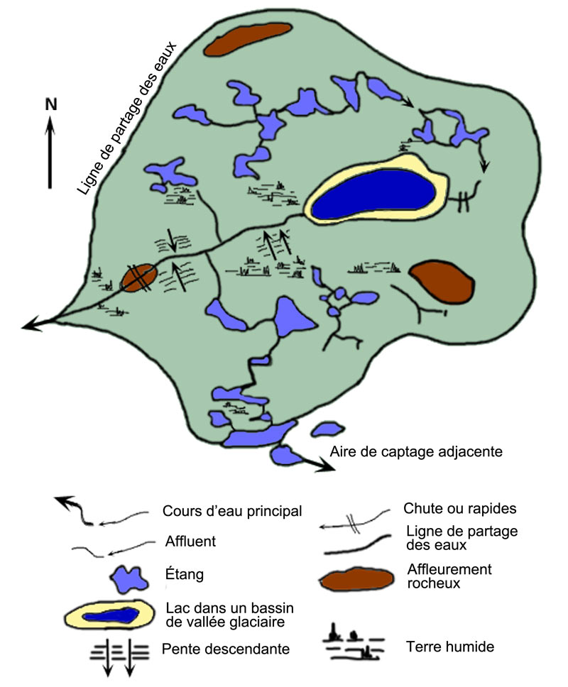 Schéma d'un petit bassin versant (de drainage/captage) typique à Terre-Neuve-et-Labrador