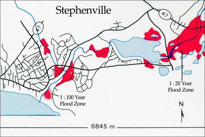 Carte des zones inondables de Stephenville
