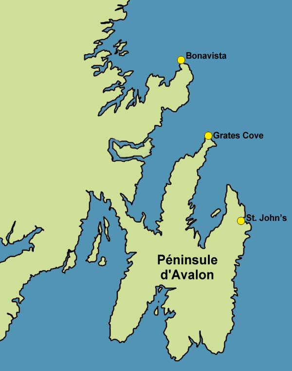 Carte de l'est de Terre-Neuve situant Grates Cove Carte de l'est de Terre-Neuve situant Grates Cove