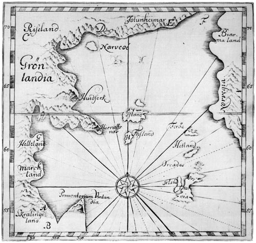 Carte du monde datant de la fin du 16e siècle et dessinée d'après des sagas islandaises