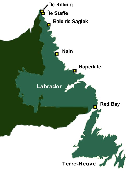 Principaux emplacements du peuple de Thulé-Inuit au Labrador, vers 1250-1550
