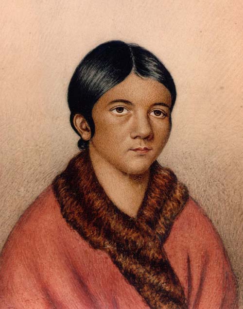 Peinture miniature d'une Amérindienne rouge de Terre-Neuve par William Gosse, 1841