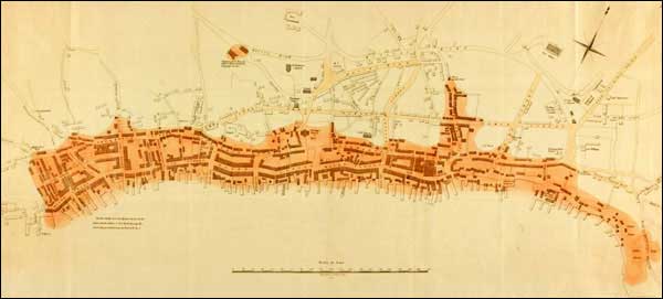 Une carte de St. John's qui montre l'ampleur du grand feu de 1846