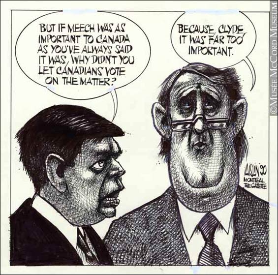 Caricature de Clyde Wells et Brian Mulroney, 1990