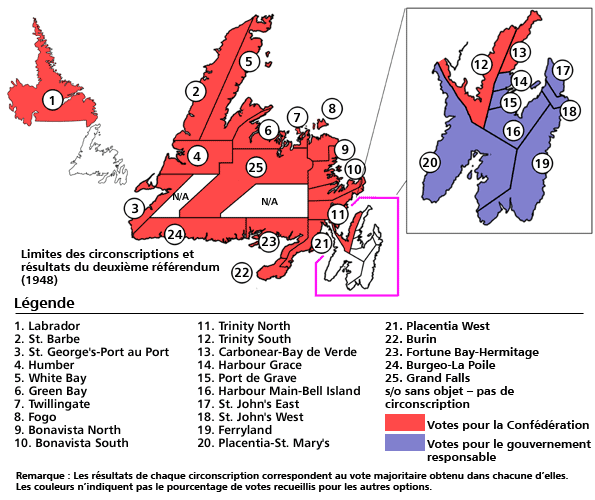 Limites des circonscriptions et résultats du deuxième référendum de 1948 Limites des circonscriptions et résultats du deuxième référendum de 1948