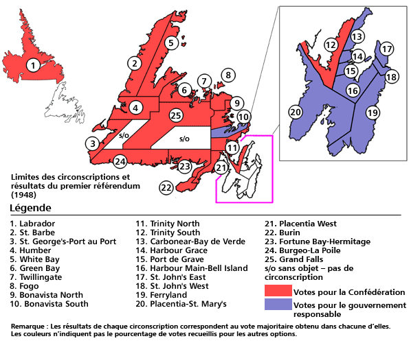 Limites des circonscriptions et résultats du premier référendum de 1948