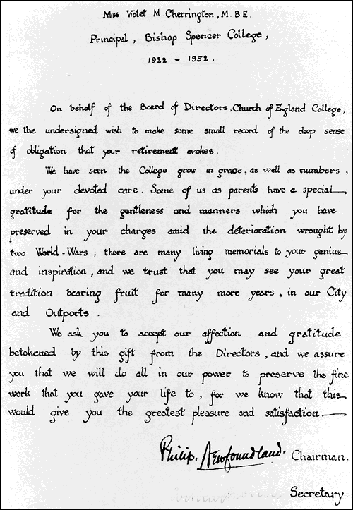 Lettre du conseil d'administration du collège anglican Lettre du conseil d'administration du collège anglican