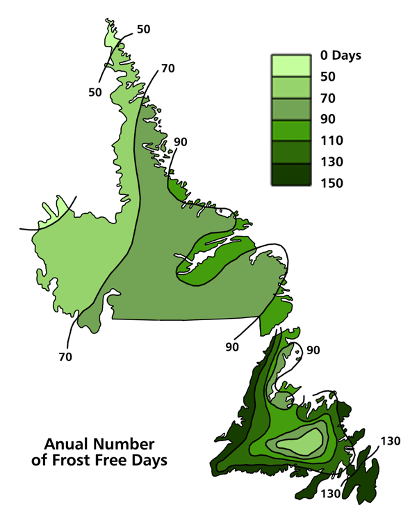 Annual Number of Frost-Free Days in Newfoundland and Labrador