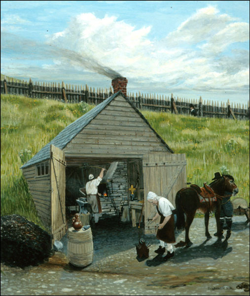 Artist's Depiction of the 17th-Century Forge at the Colony of Avalon
