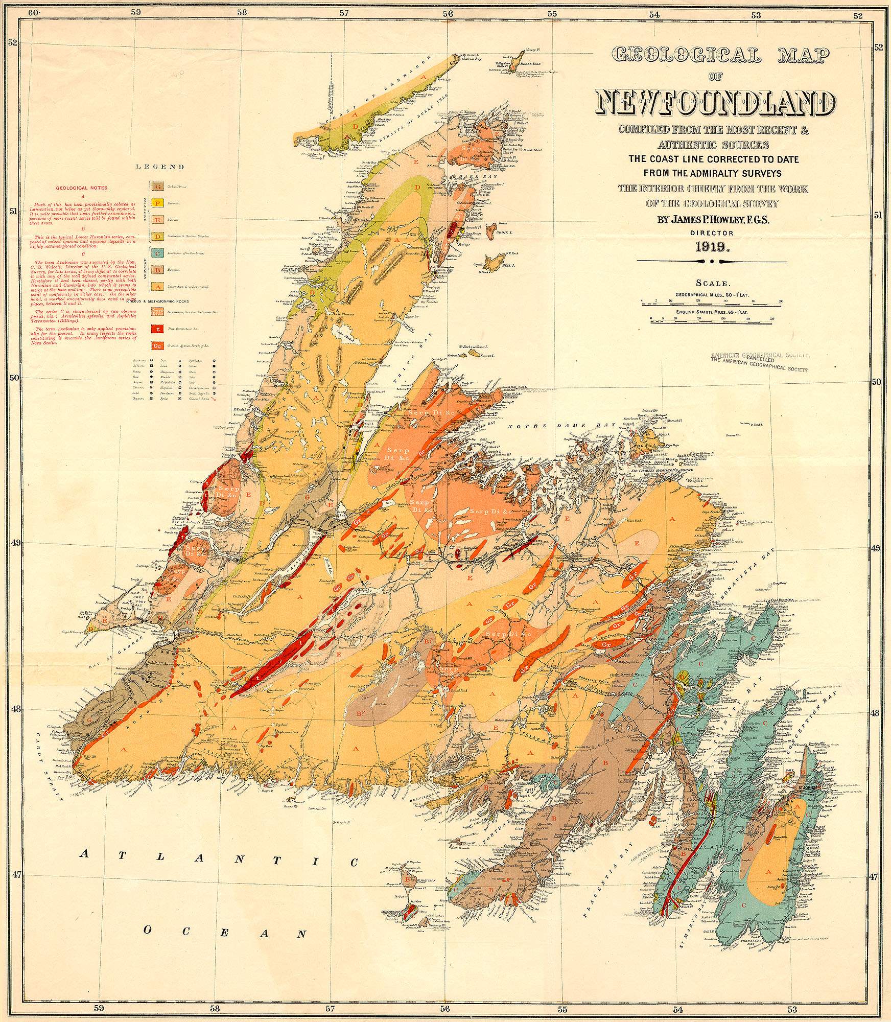 Geological Map of Newfoundland, 1919