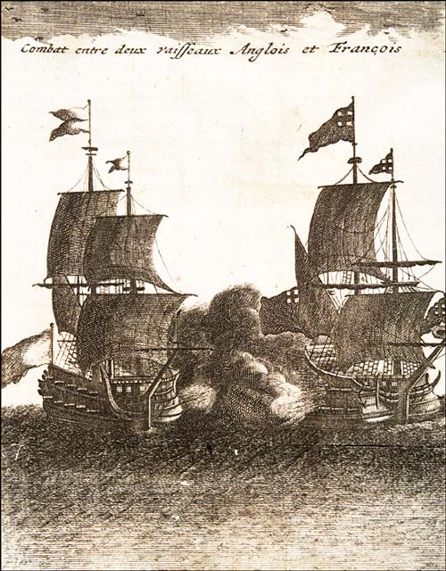 An English and a French Warship in Battle