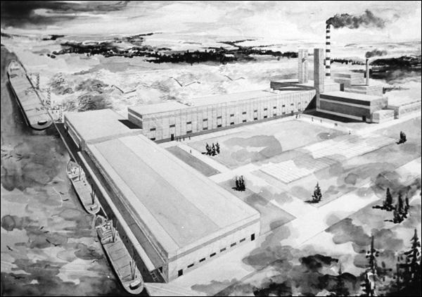 Artist's drawing of the Linerboard Mill at Stephenville