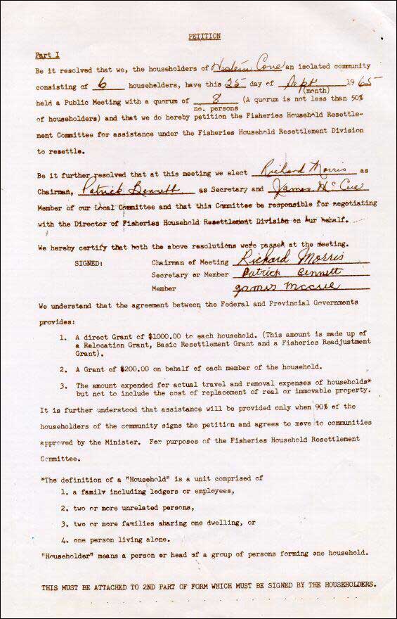 Resettlement Petition from Western Cove, 1965