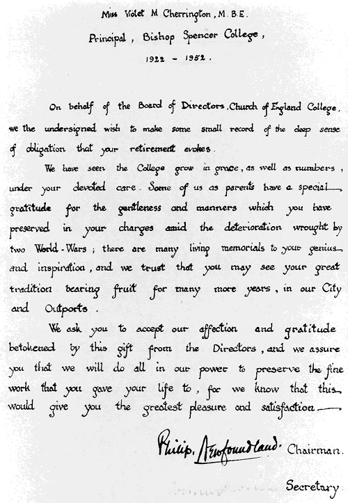 Letter from the Board of Directors, Church of England College Letter from the Board of Directors, Church of England College