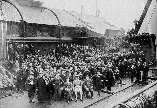 Royal Naval Reservists on a Wharf Adjacent to the HMS Calypso, ca. 1914