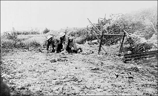 A Wounded Man is Brought in at the Battle of the Somme, 1916