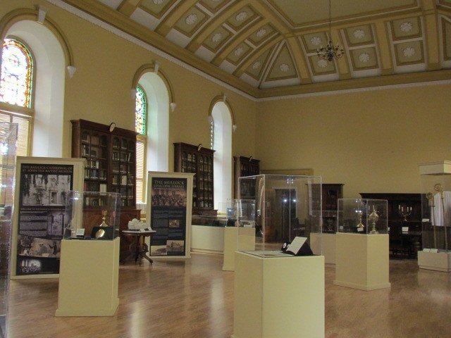Renovated Mullock Library, ceiling view with the bookcases.