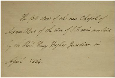 Note by Mullock inscribed in Juan M&aacute;rquez, <em>El governador christiano</em> (Salamanca, 1612) recording new building by the Franciscans in Dublin.)