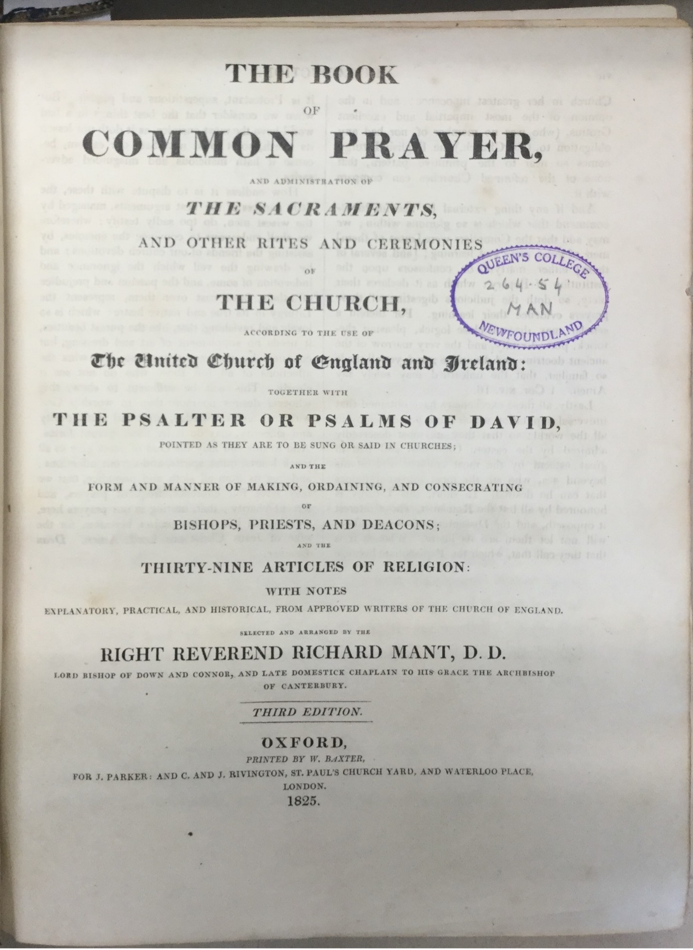 The Book of Common Prayer, and Administration of the Sacraments(Oxford: J. Parker and C. and J. Rivington, 1825).