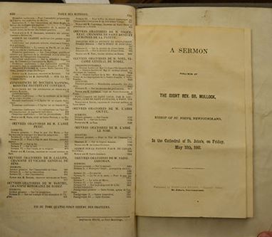 John T. Mullock, <em>A Sermon Preached by the Right Rev. Dr. Mullock, Bishop of St. John's, Newfoundland, in the Cathedral of St. John's, Friday, May 10th, 1861</em> (St. John's: Bernard Duffy, 1861).