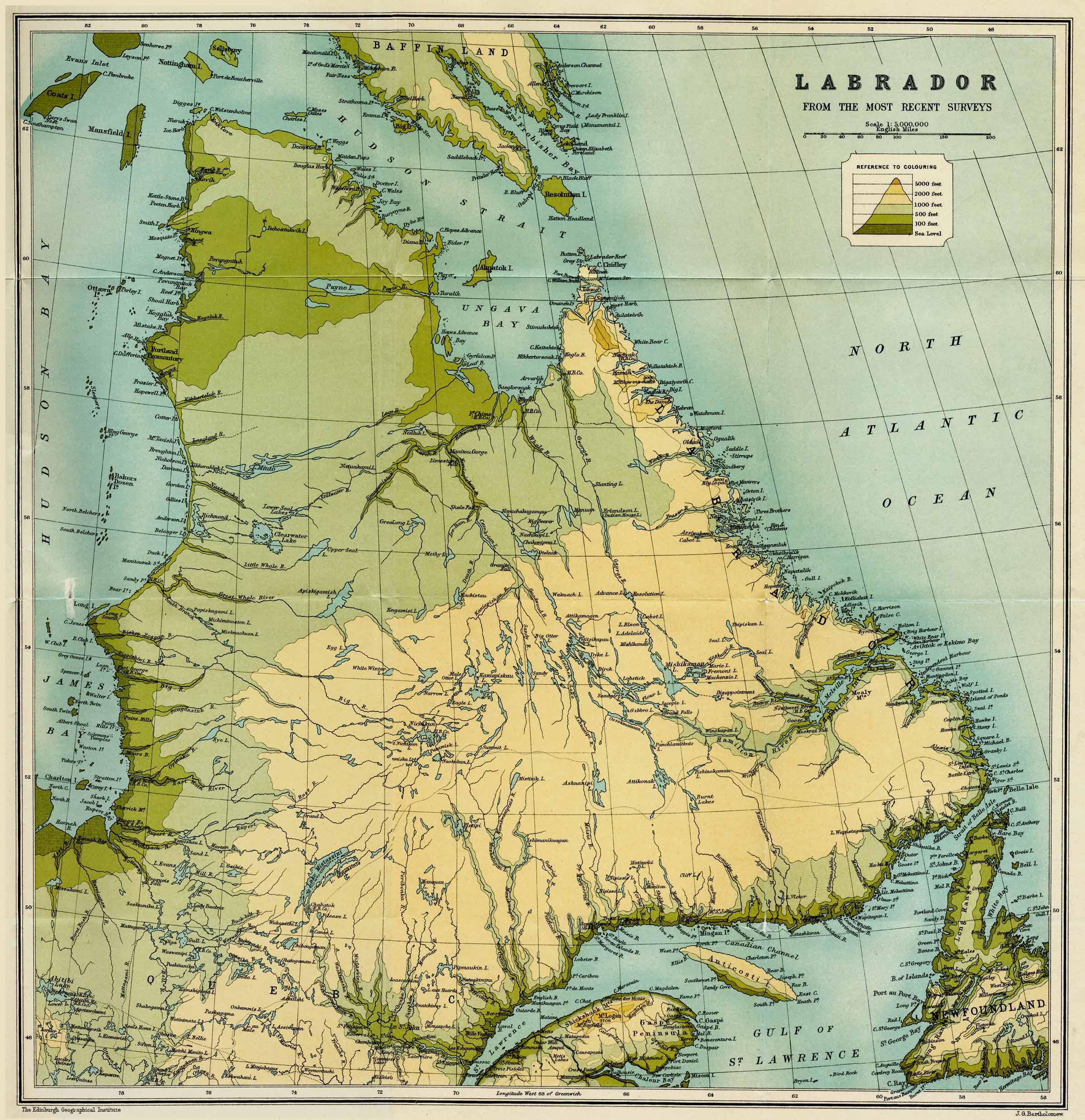 Map of Labrador by J.G. Bartholomew, ca. 1895