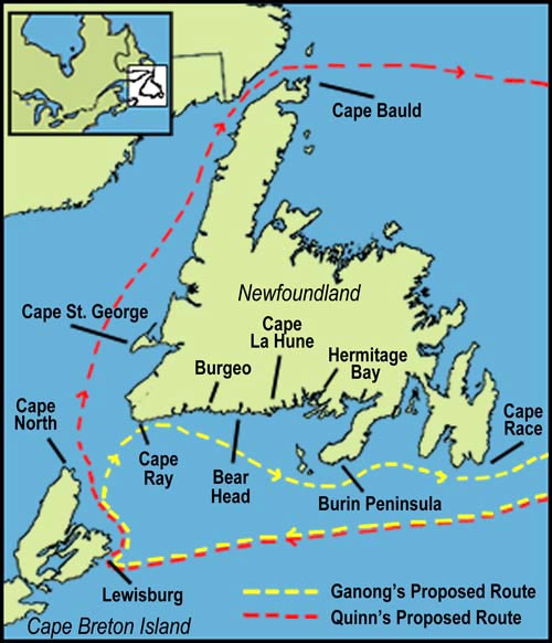 Cabot Map #2: The Routes Proposed by Ganong and Quinn