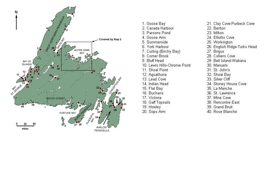 Map #1: Mines and Quarries of Newfoundland